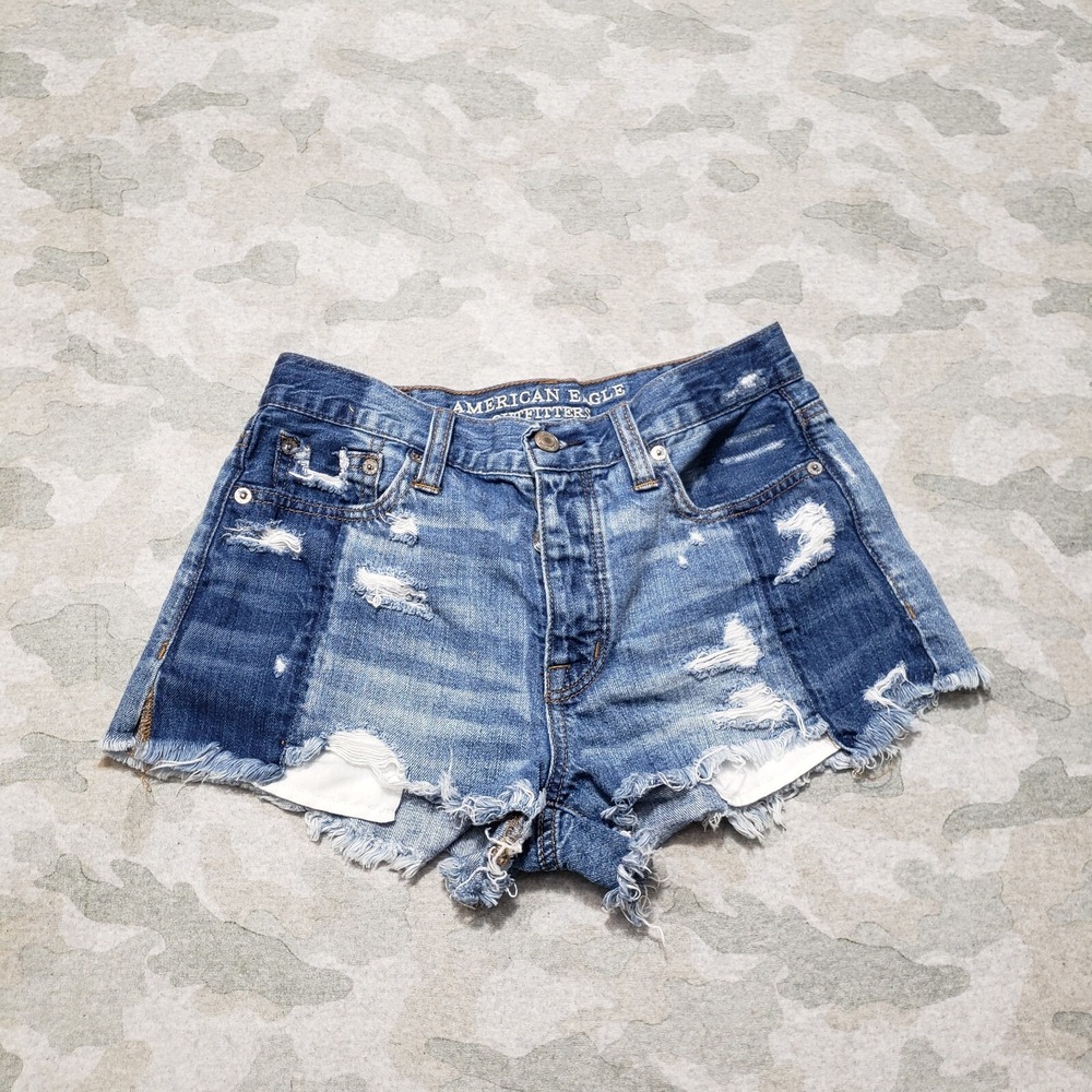 American Eagle Shorts Womens 0 Blue Distressed Button Fly Denim Vintage Hi-Rise